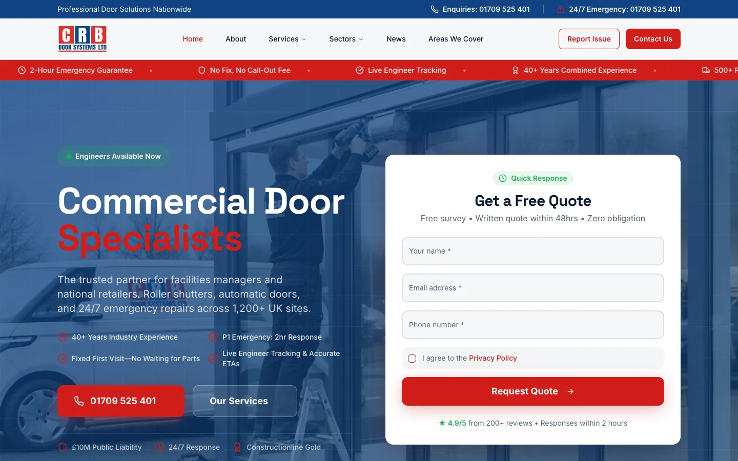 CRB Door Systems website, built by Happy Webs